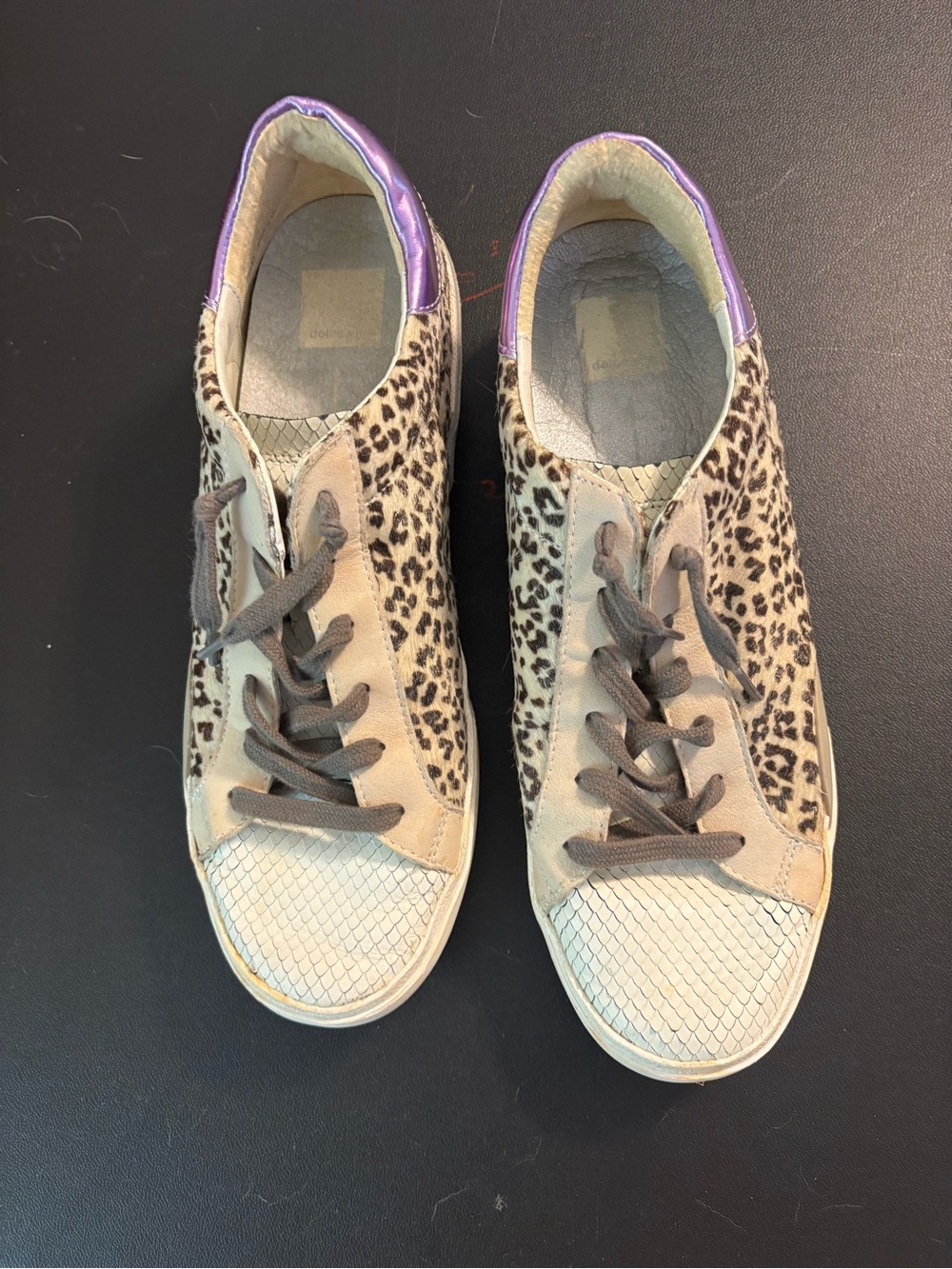 Dolce Vita Leopard Print Low-Top Sneakers with Purple Heel